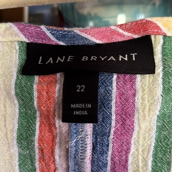 LANE BRYANT Multi Stripe Crinkle Cotton Top w/Cinched Tie Front, Sz 22, GUC. - Picture 3 of 7